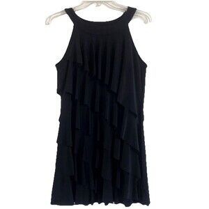 WHITE HOUSE BLACK MARKET M Solid Black Ruffle Tiered Sleeveless Stretch Dress